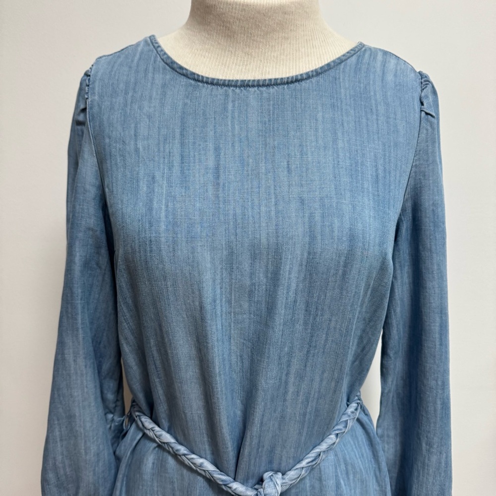 Vineyard Vines Chambray Godet Swing Mini Dress Women Small Belted Long Sleeve - Picture 3 of 13